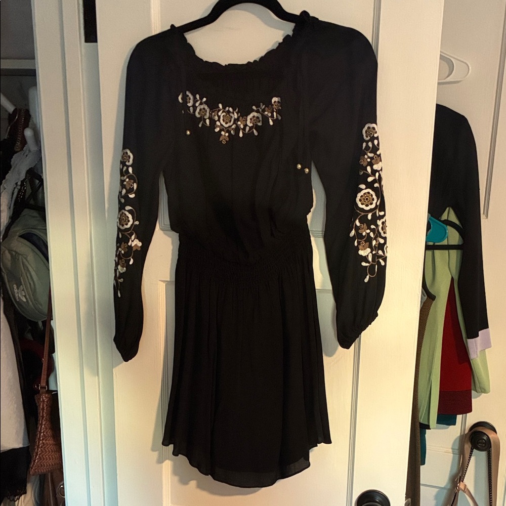 Black Dress with Floral Embroidery